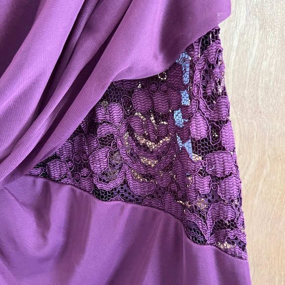 One Shoulder Bridesmaids Dress with Slit David's Bridal Wine Burgundy Lace Side - Picture 9 of 15